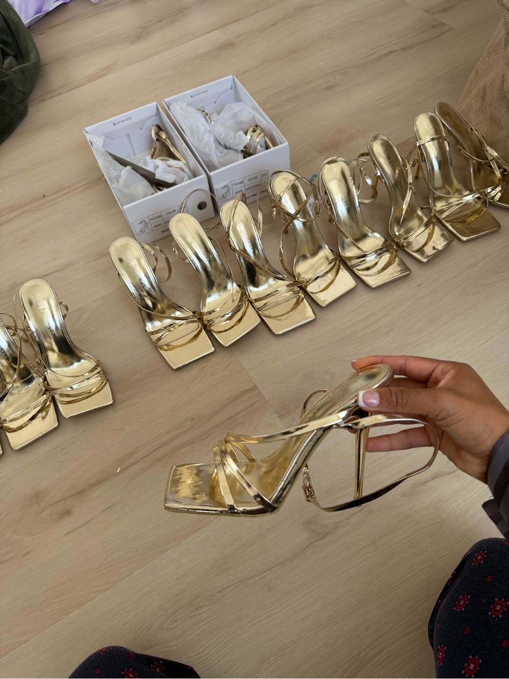 Gold Strappy High Heel Sandals - Women